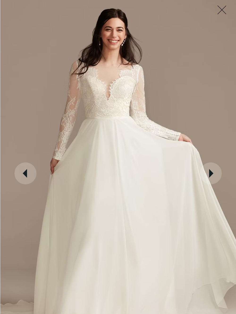 DB Studio Elegant Lace Long Sleeve Cream Bridal Gown